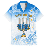 Polynesia Hanukkah Festival Family Matching Off Shoulder Long Sleeve Dress and Hawaiian Shirt With Menorah Polynesian Style LT05 Dad's Shirt - Short Sleeve Blue - Polynesian Pride