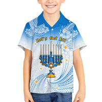 Polynesia Hanukkah Festival Family Matching Off Shoulder Long Sleeve Dress and Hawaiian Shirt With Menorah Polynesian Style LT05 Son's Shirt Blue - Polynesian Pride