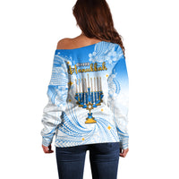 Polynesia Hanukkah Festival Off Shoulder Sweater With Menorah Polynesian Style LT05 - Polynesian Pride