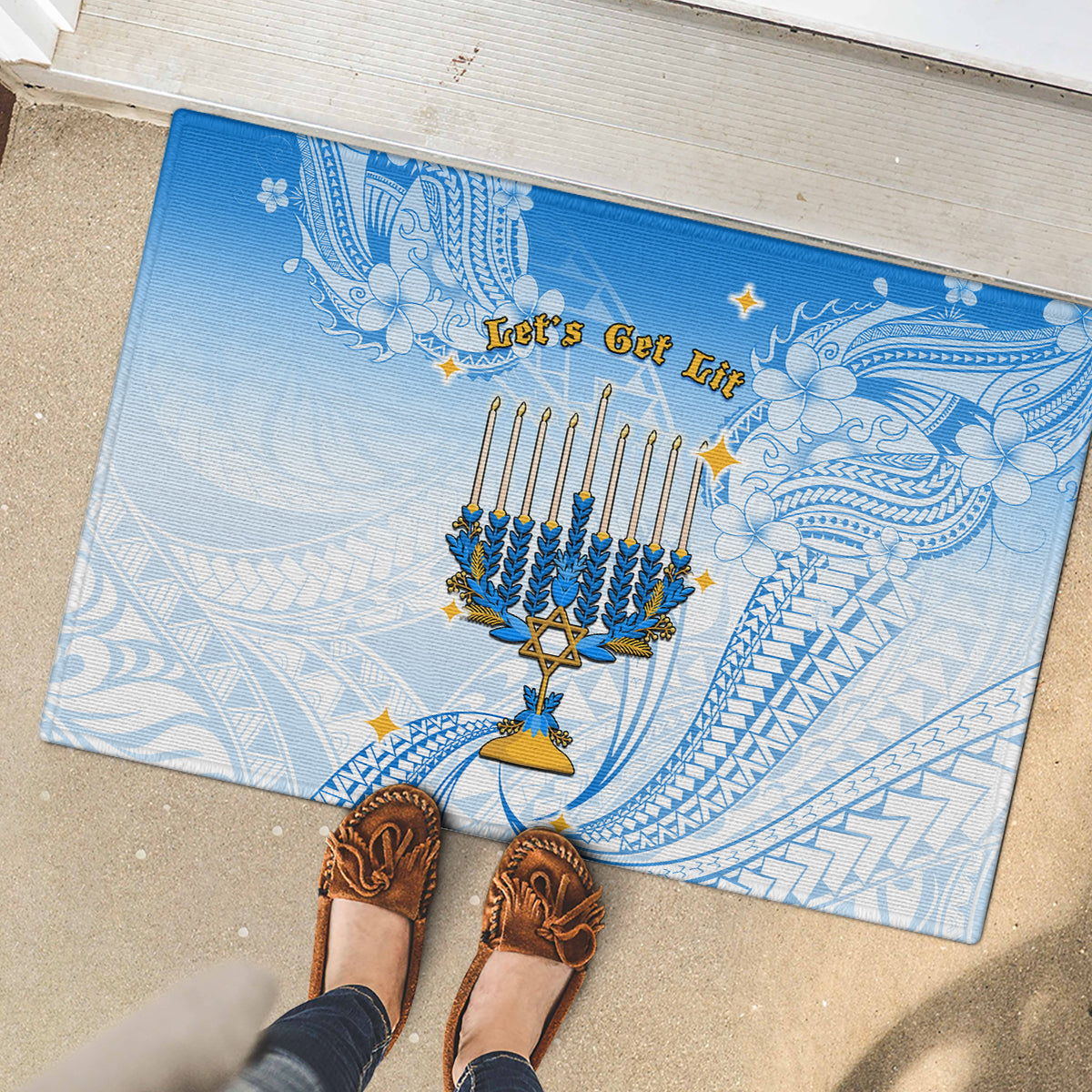 Polynesia Hanukkah Festival Rubber Doormat With Menorah Polynesian Style LT05 - Polynesian Pride