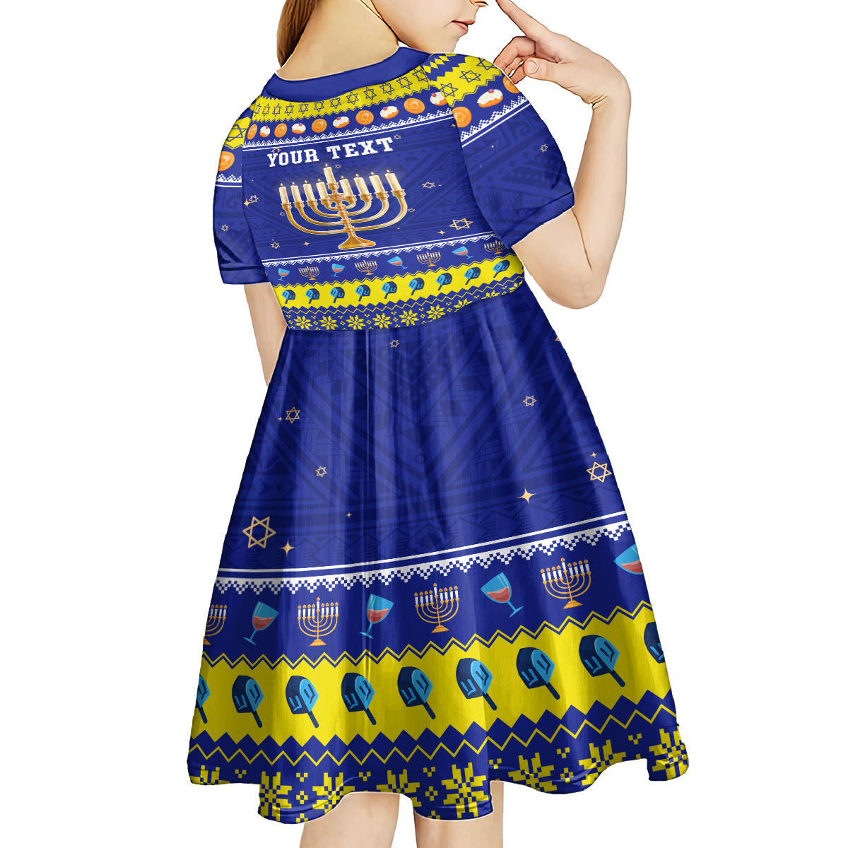Personalised Polynesia Christmukkah Kid Short Sleeve Dress Menorah With Polynesian Tribal Pattern LT05 - Polynesian Pride