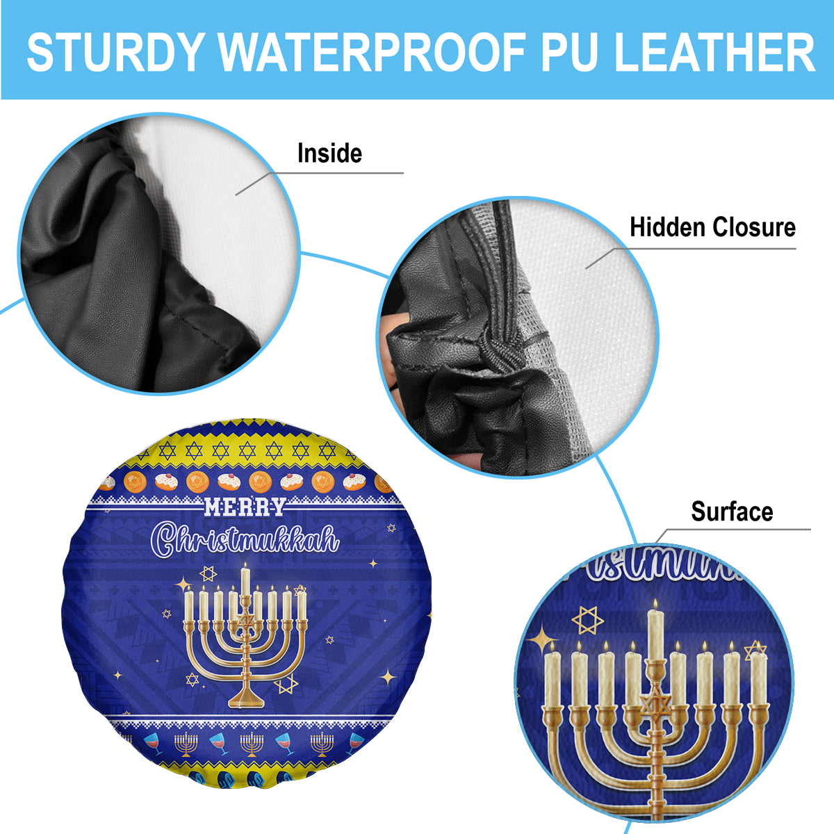 Polynesia Christmukkah Spare Tire Cover Menorah With Polynesian Tribal Pattern LT05 - Polynesian Pride