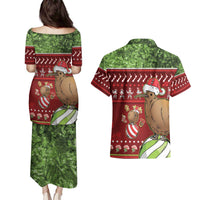 New Zealand Kiwi Christmas Couples Matching Puletasi and Hawaiian Shirt Paua Shell Glitter Green LT05 - Polynesian Pride