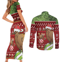 New Zealand Kiwi Christmas Couples Matching Short Sleeve Bodycon Dress and Long Sleeve Button Shirt Paua Shell Glitter Green LT05 - Polynesian Pride