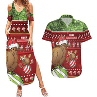 New Zealand Kiwi Christmas Couples Matching Summer Maxi Dress and Hawaiian Shirt Paua Shell Glitter Green LT05 Red - Polynesian Pride