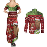 New Zealand Kiwi Christmas Couples Matching Summer Maxi Dress and Long Sleeve Button Shirt Paua Shell Glitter Green LT05 - Polynesian Pride