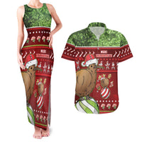 New Zealand Kiwi Christmas Couples Matching Tank Maxi Dress and Hawaiian Shirt Paua Shell Glitter Green LT05 Red - Polynesian Pride