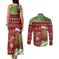 New Zealand Kiwi Christmas Couples Matching Tank Maxi Dress and Long Sleeve Button Shirt Paua Shell Glitter Green LT05 - Polynesian Pride