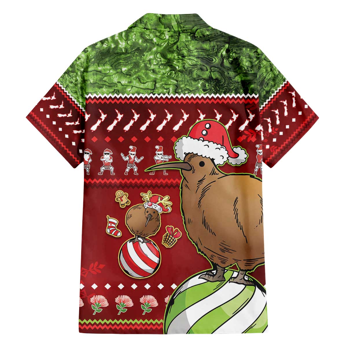 New Zealand Kiwi Christmas Family Matching Off The Shoulder Long Sleeve Dress and Hawaiian Shirt Paua Shell Glitter Green LT05 - Polynesian Pride