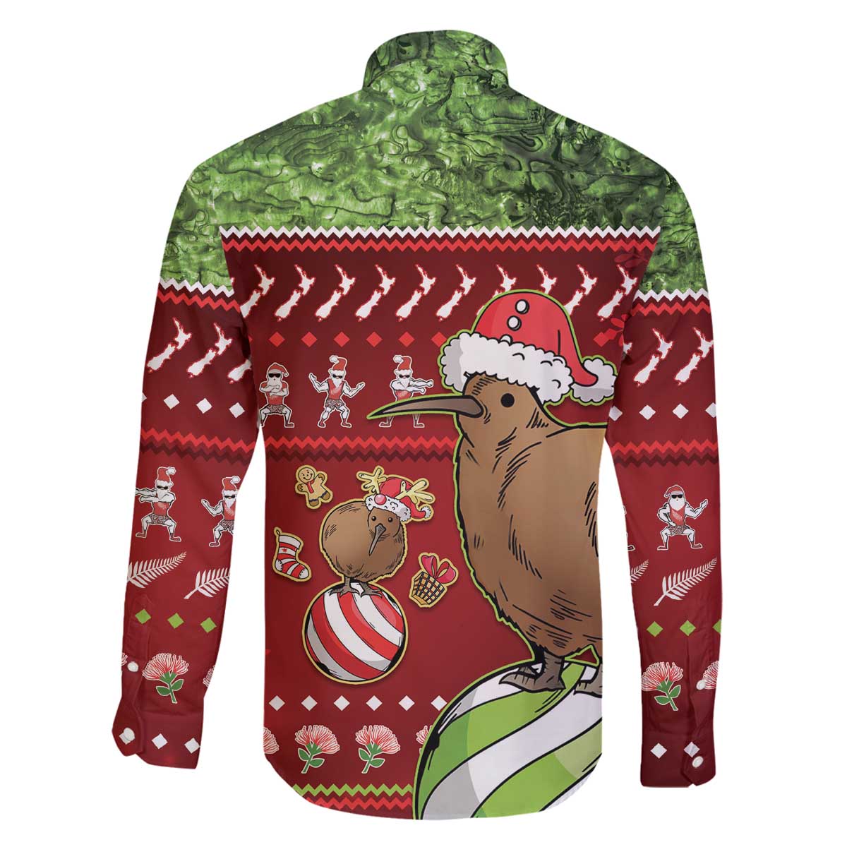 New Zealand Kiwi Christmas Family Matching Off The Shoulder Long Sleeve Dress and Hawaiian Shirt Paua Shell Glitter Green LT05 - Polynesian Pride