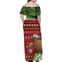 New Zealand Kiwi Christmas Family Matching Off Shoulder Maxi Dress and Hawaiian Shirt Paua Shell Glitter Green LT05 - Polynesian Pride