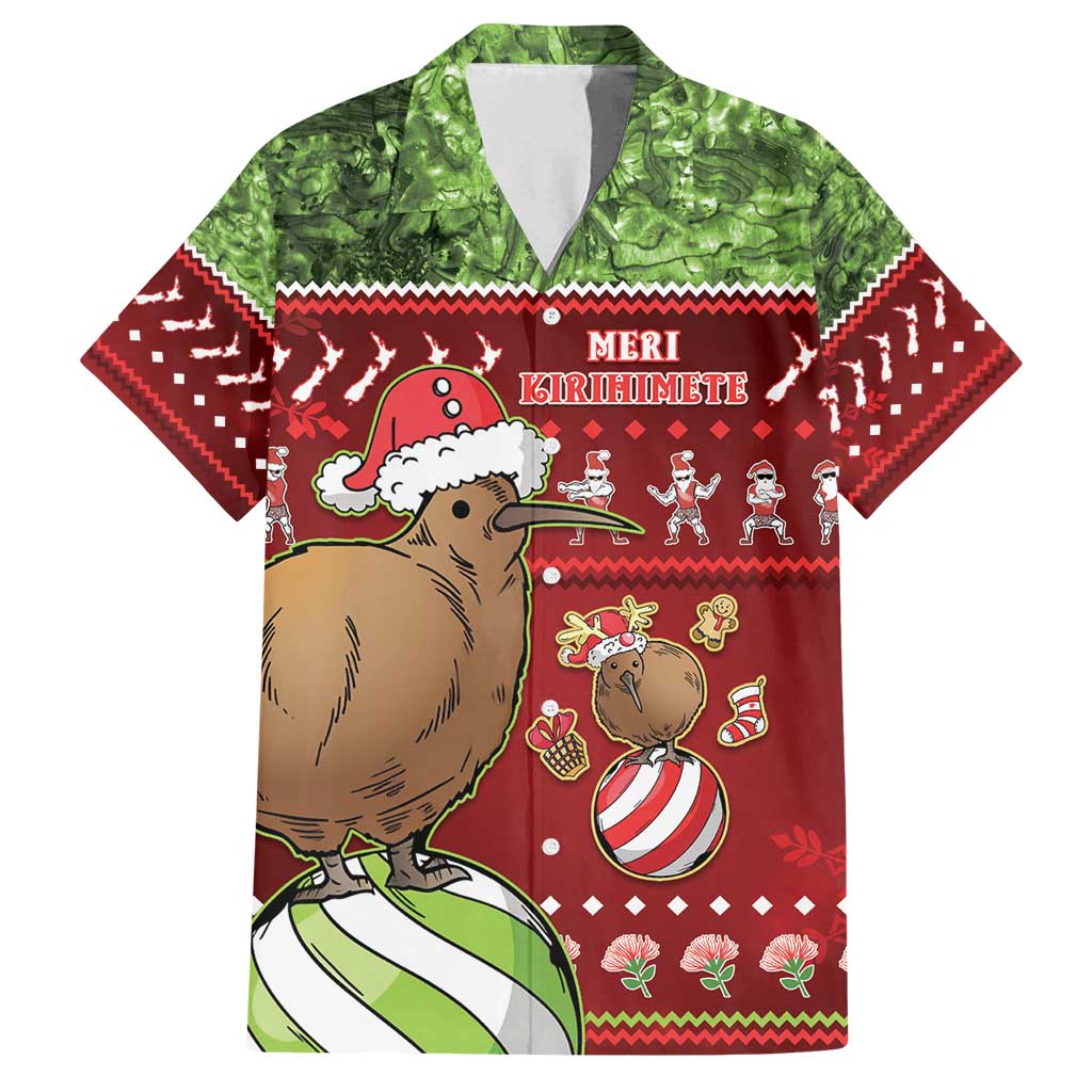 New Zealand Kiwi Christmas Family Matching Off Shoulder Short Dress and Hawaiian Shirt Paua Shell Glitter Green LT05 Dad's Shirt - Short Sleeve Red - Polynesian Pride