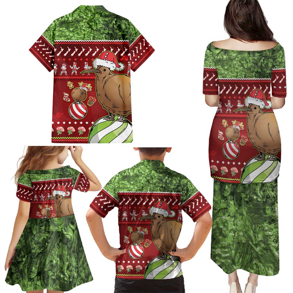 New Zealand Kiwi Christmas Family Matching Puletasi and Hawaiian Shirt Paua Shell Glitter Green LT05 - Polynesian Pride