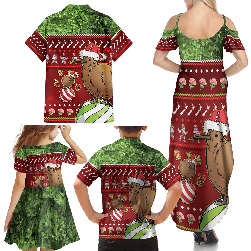 New Zealand Kiwi Christmas Family Matching Summer Maxi Dress and Hawaiian Shirt Paua Shell Glitter Green LT05 - Polynesian Pride