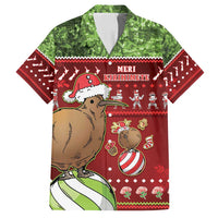 New Zealand Kiwi Christmas Family Matching Summer Maxi Dress and Hawaiian Shirt Paua Shell Glitter Green LT05 Dad's Shirt - Short Sleeve Red - Polynesian Pride