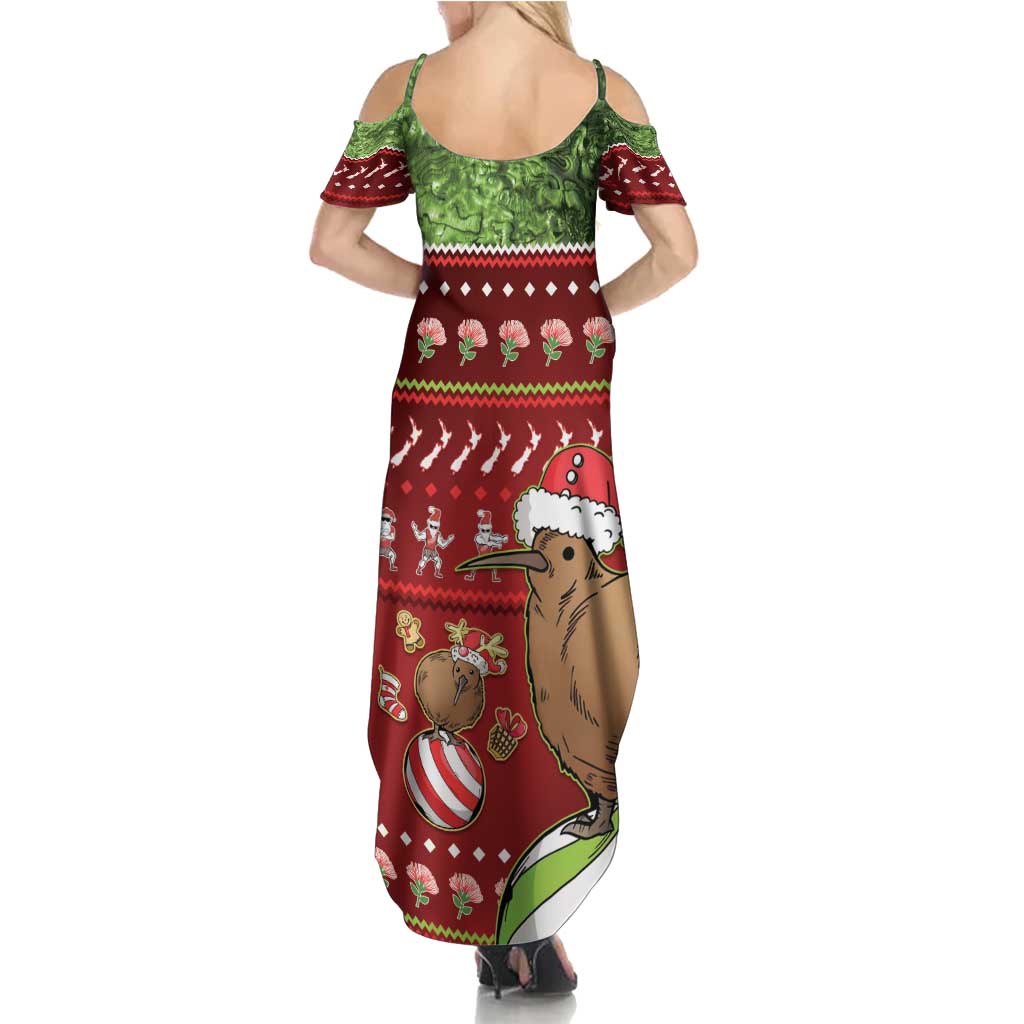New Zealand Kiwi Christmas Family Matching Summer Maxi Dress and Hawaiian Shirt Paua Shell Glitter Green LT05 - Polynesian Pride