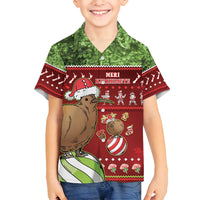 New Zealand Kiwi Christmas Family Matching Tank Maxi Dress and Hawaiian Shirt Paua Shell Glitter Green LT05 Son's Shirt Red - Polynesian Pride