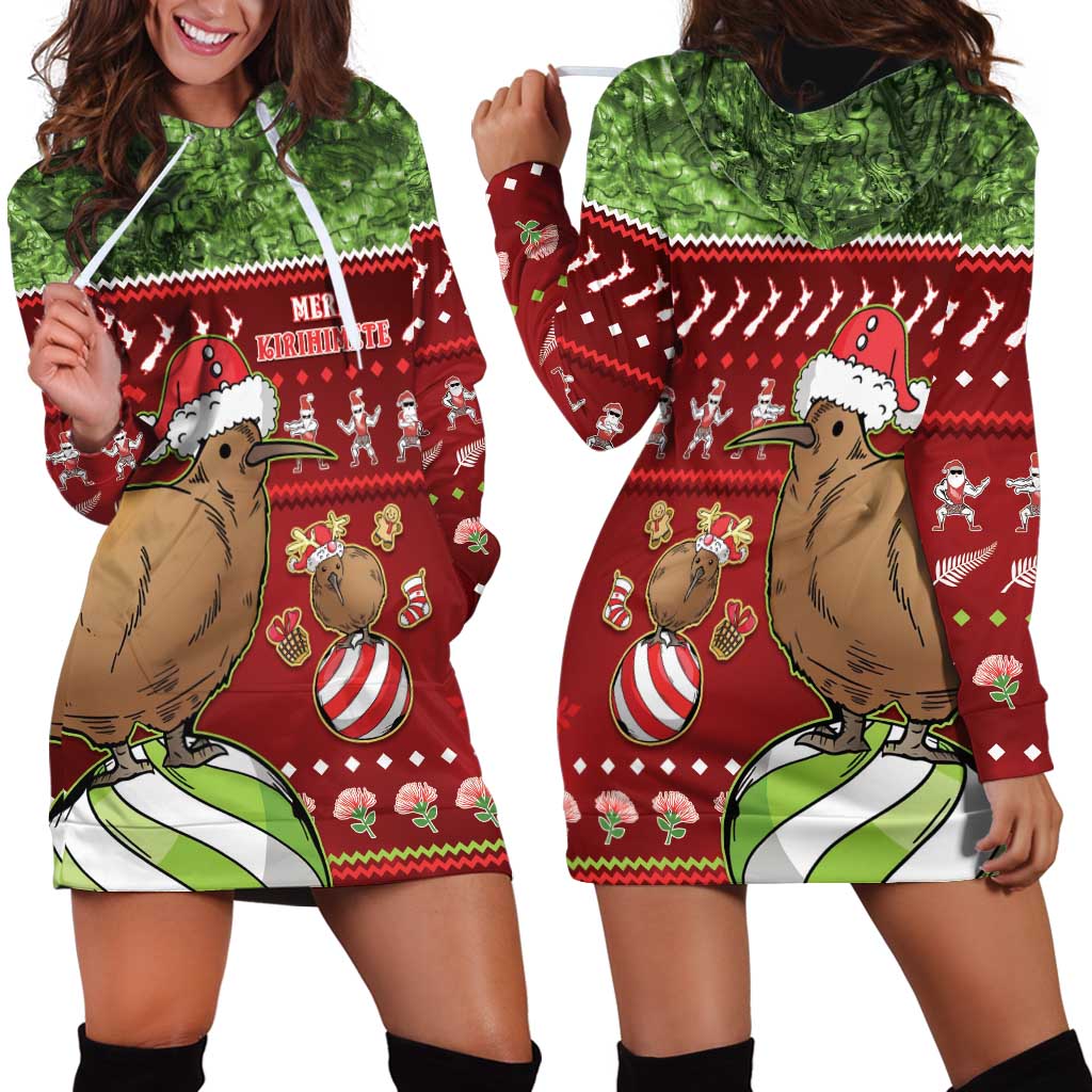 New Zealand Kiwi Christmas Hoodie Dress Paua Shell Glitter Green LT05 - Polynesian Pride