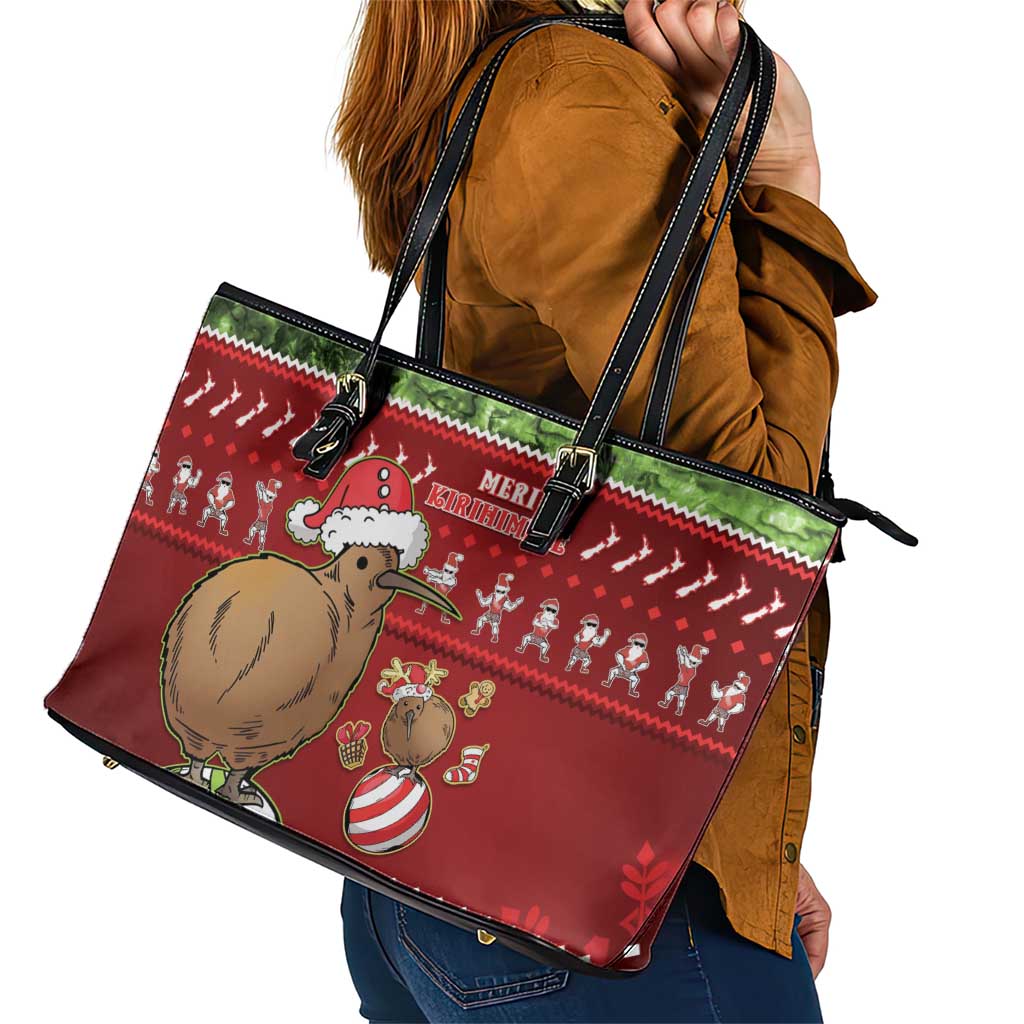 New Zealand Kiwi Christmas Leather Tote Bag Paua Shell Glitter Green