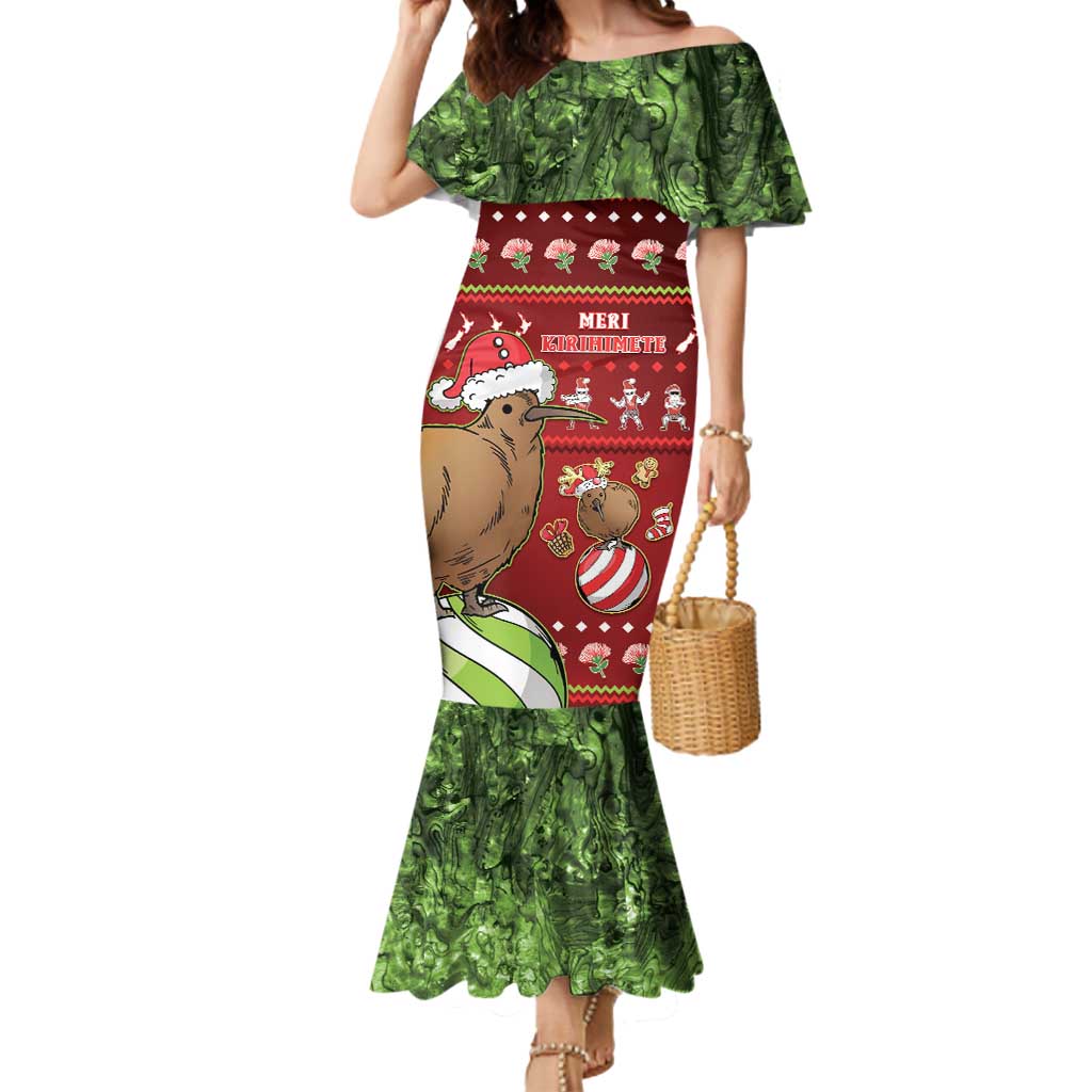 New Zealand Kiwi Christmas Mermaid Dress Paua Shell Glitter Green LT05 Women Red - Polynesian Pride