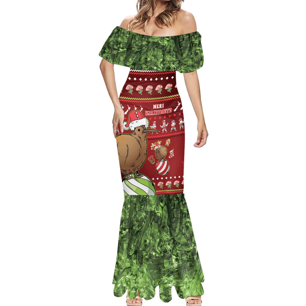 New Zealand Kiwi Christmas Mermaid Dress Paua Shell Glitter Green LT05 - Polynesian Pride