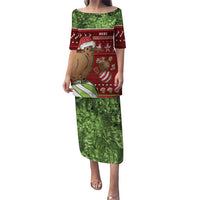 New Zealand Kiwi Christmas Puletasi Paua Shell Glitter Green LT05 Long Dress Red - Polynesian Pride