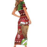 New Zealand Kiwi Christmas Short Sleeve Bodycon Dress Paua Shell Glitter Green LT05 - Polynesian Pride