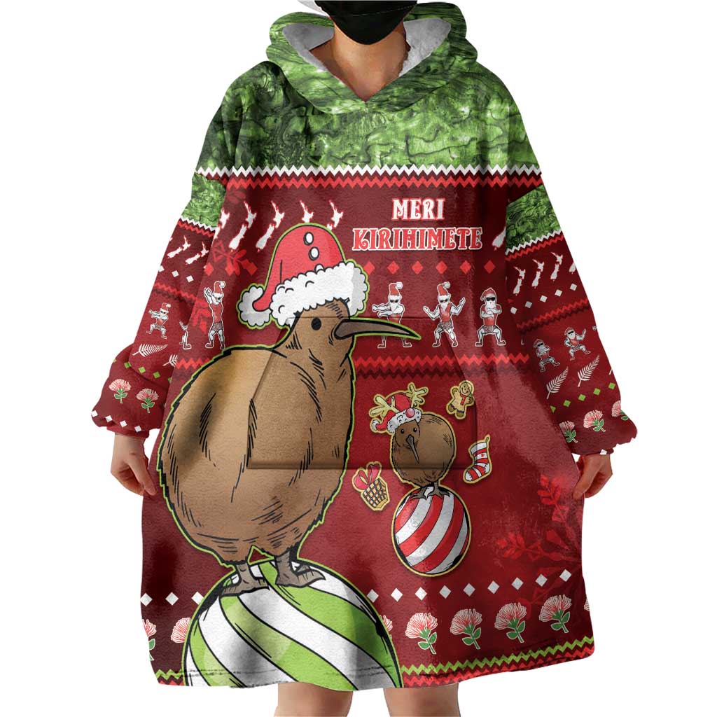 New Zealand Kiwi Christmas Wearable Blanket Hoodie Paua Shell Glitter Green LT05 - Polynesian Pride