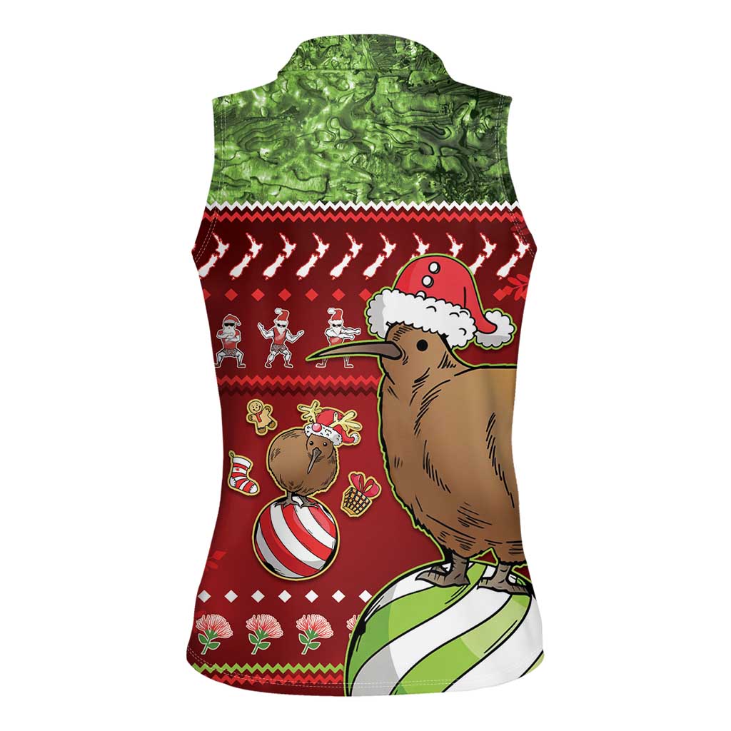 New Zealand Kiwi Christmas Women Sleeveless Polo Shirt Paua Shell Glitter Green LT05 - Polynesian Pride