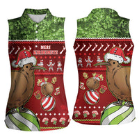 New Zealand Kiwi Christmas Women Sleeveless Polo Shirt Paua Shell Glitter Green LT05 - Polynesian Pride