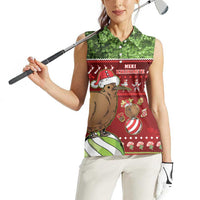 New Zealand Kiwi Christmas Women Sleeveless Polo Shirt Paua Shell Glitter Green LT05 - Polynesian Pride