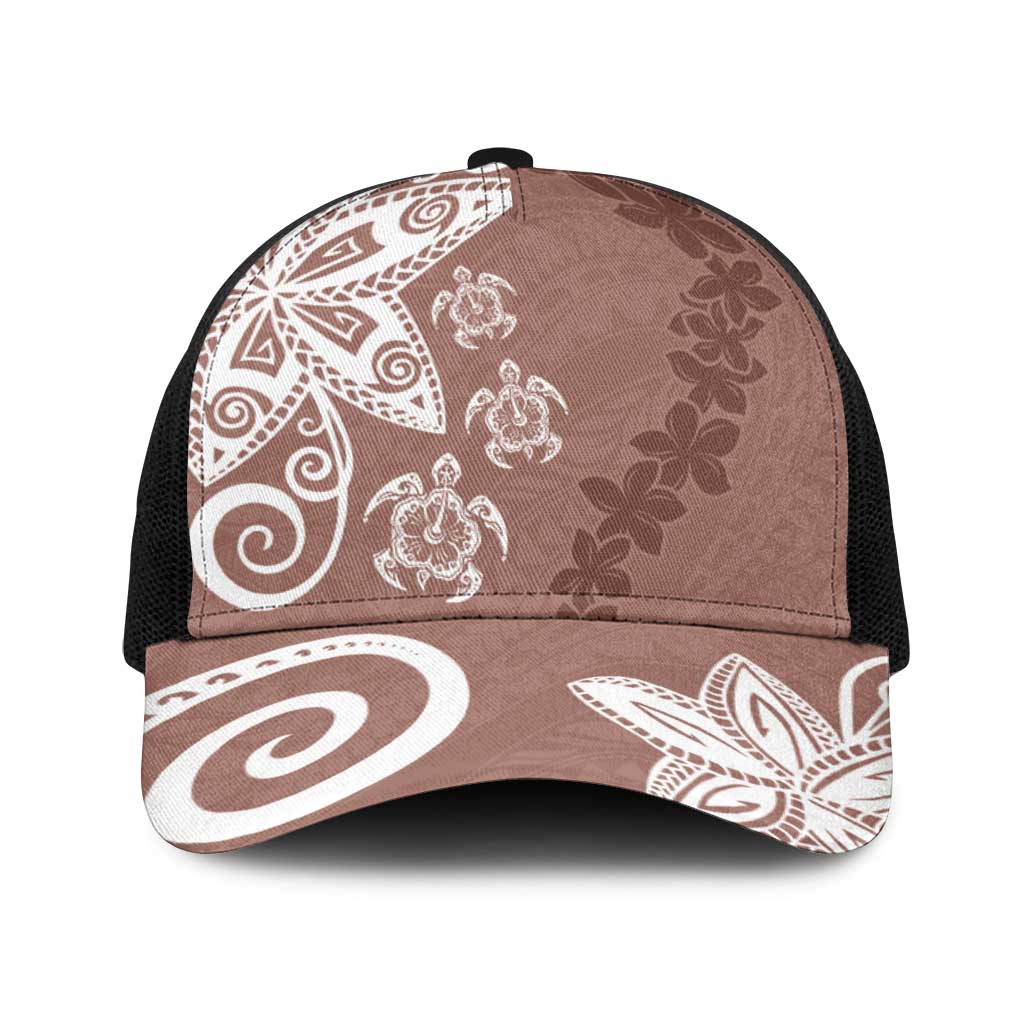 Polynesia Baseball Net Cap Brown Tribal Turtle Floral Pattern - Polynesian Pride