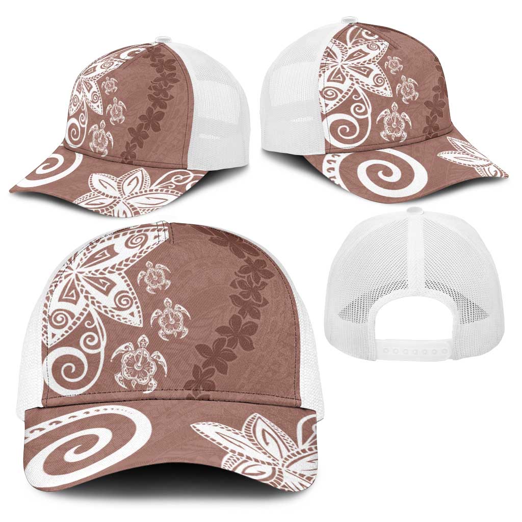 Polynesia Baseball Net Cap Brown Tribal Turtle Floral Pattern - Polynesian Pride