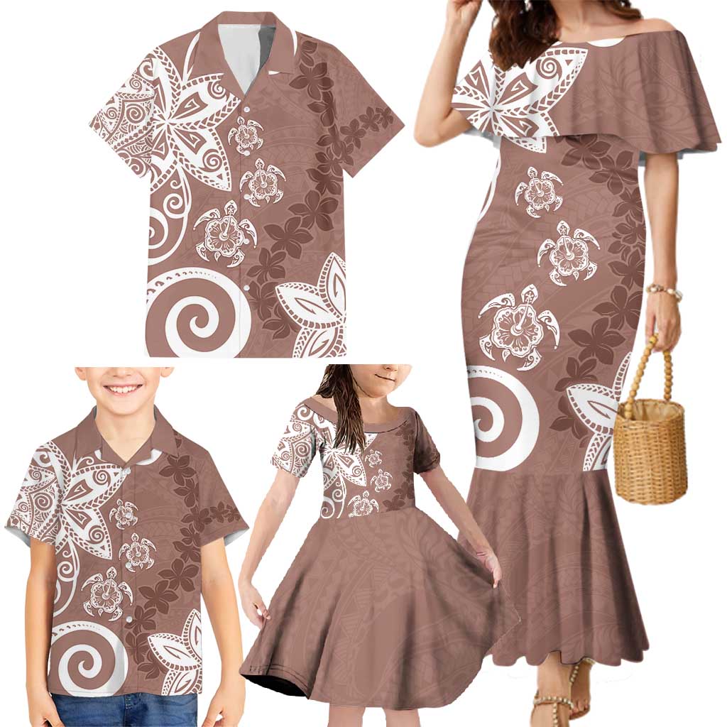 Polynesia Family Matching Mermaid Dress and Hawaiian Shirt Brown Tribal Turtle Floral Pattern LT05 - Polynesian Pride