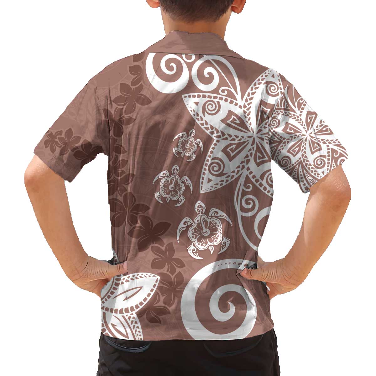 Polynesia Family Matching Off The Shoulder Long Sleeve Dress and Hawaiian Shirt Brown Tribal Turtle Floral Pattern LT05 - Polynesian Pride