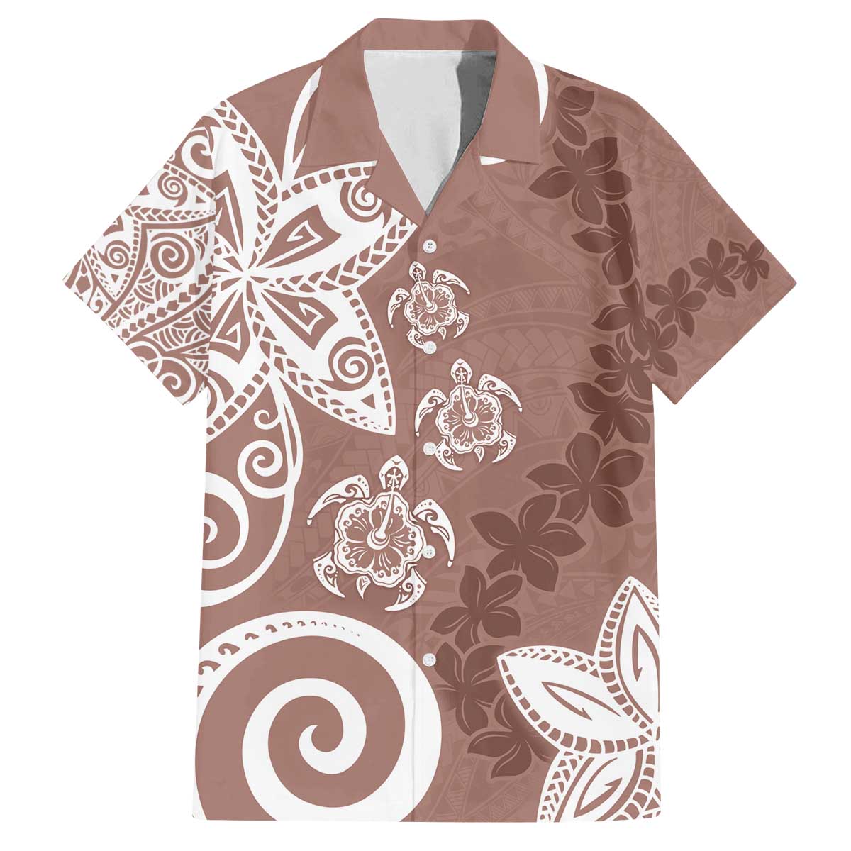 Polynesia Family Matching Off The Shoulder Long Sleeve Dress and Hawaiian Shirt Brown Tribal Turtle Floral Pattern LT05 Dad's Shirt - Short Sleeve Brown - Polynesian Pride