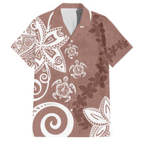 Polynesia Family Matching Off The Shoulder Long Sleeve Dress and Hawaiian Shirt Brown Tribal Turtle Floral Pattern LT05 Dad's Shirt - Short Sleeve Brown - Polynesian Pride