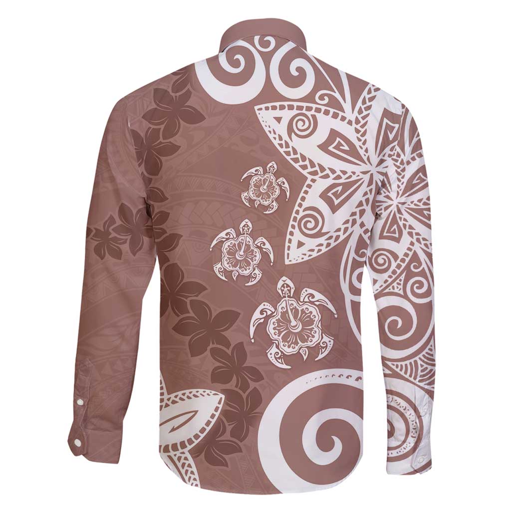 Polynesia Family Matching Off Shoulder Short Dress and Hawaiian Shirt Brown Tribal Turtle Floral Pattern