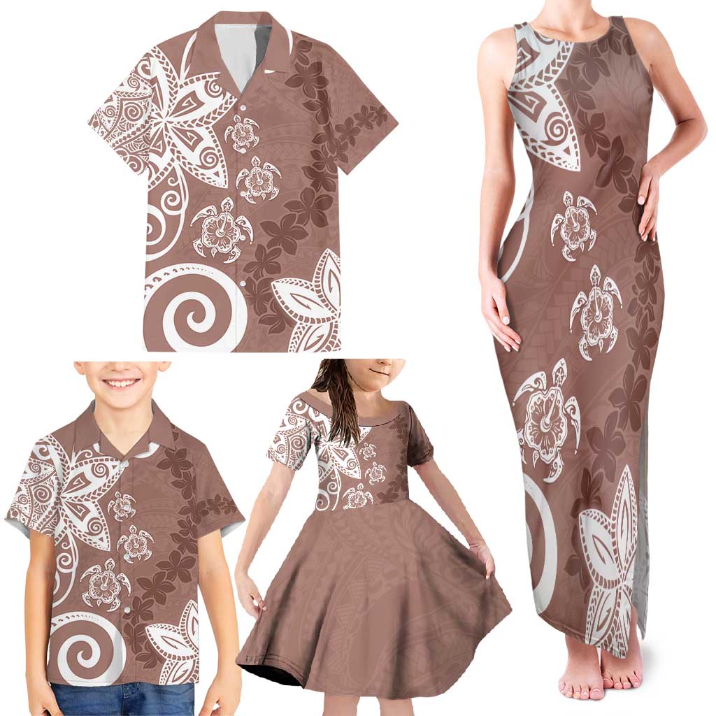 Polynesia Family Matching Tank Maxi Dress and Hawaiian Shirt Brown Tribal Turtle Floral Pattern LT05 - Polynesian Pride