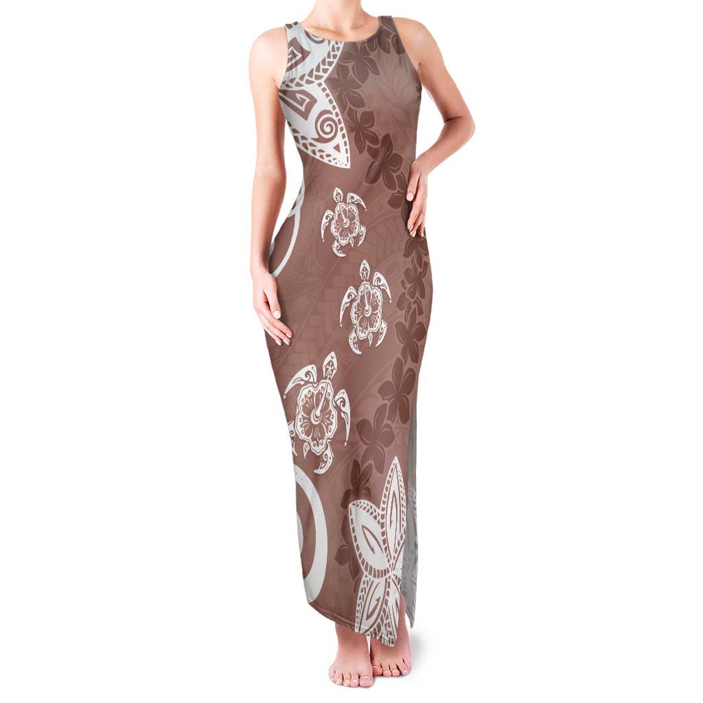 Polynesia Family Matching Tank Maxi Dress and Hawaiian Shirt Brown Tribal Turtle Floral Pattern