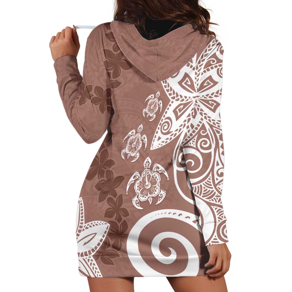 Polynesia Hoodie Dress Brown Tribal Turtle Floral Pattern LT05 - Polynesian Pride