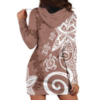 Polynesia Hoodie Dress Brown Tribal Turtle Floral Pattern LT05 - Polynesian Pride