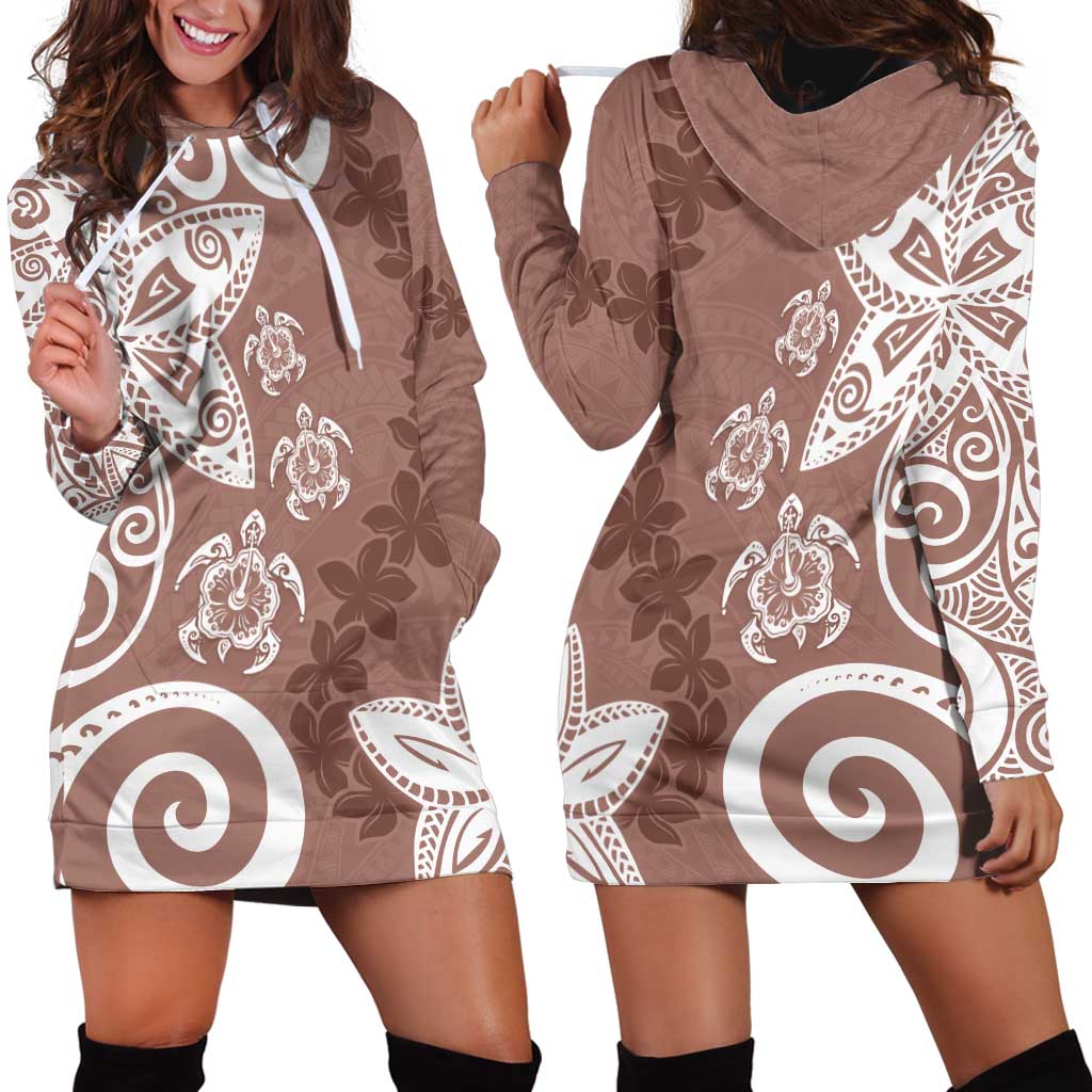 Polynesia Hoodie Dress Brown Tribal Turtle Floral Pattern LT05 - Polynesian Pride