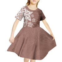 Polynesia Kid Short Sleeve Dress Brown Tribal Turtle Floral Pattern