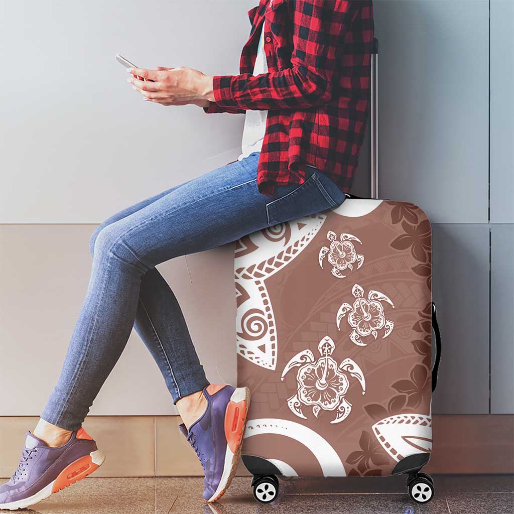Polynesia Luggage Cover Brown Tribal Turtle Floral Pattern