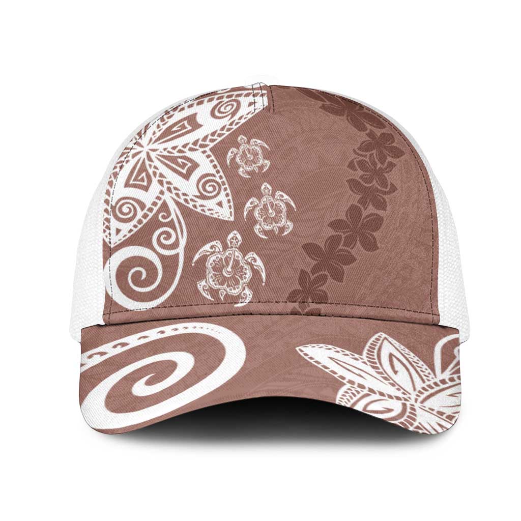 Polynesia Mesh Trucker Cap Brown Tribal Turtle Floral Pattern - Polynesian Pride