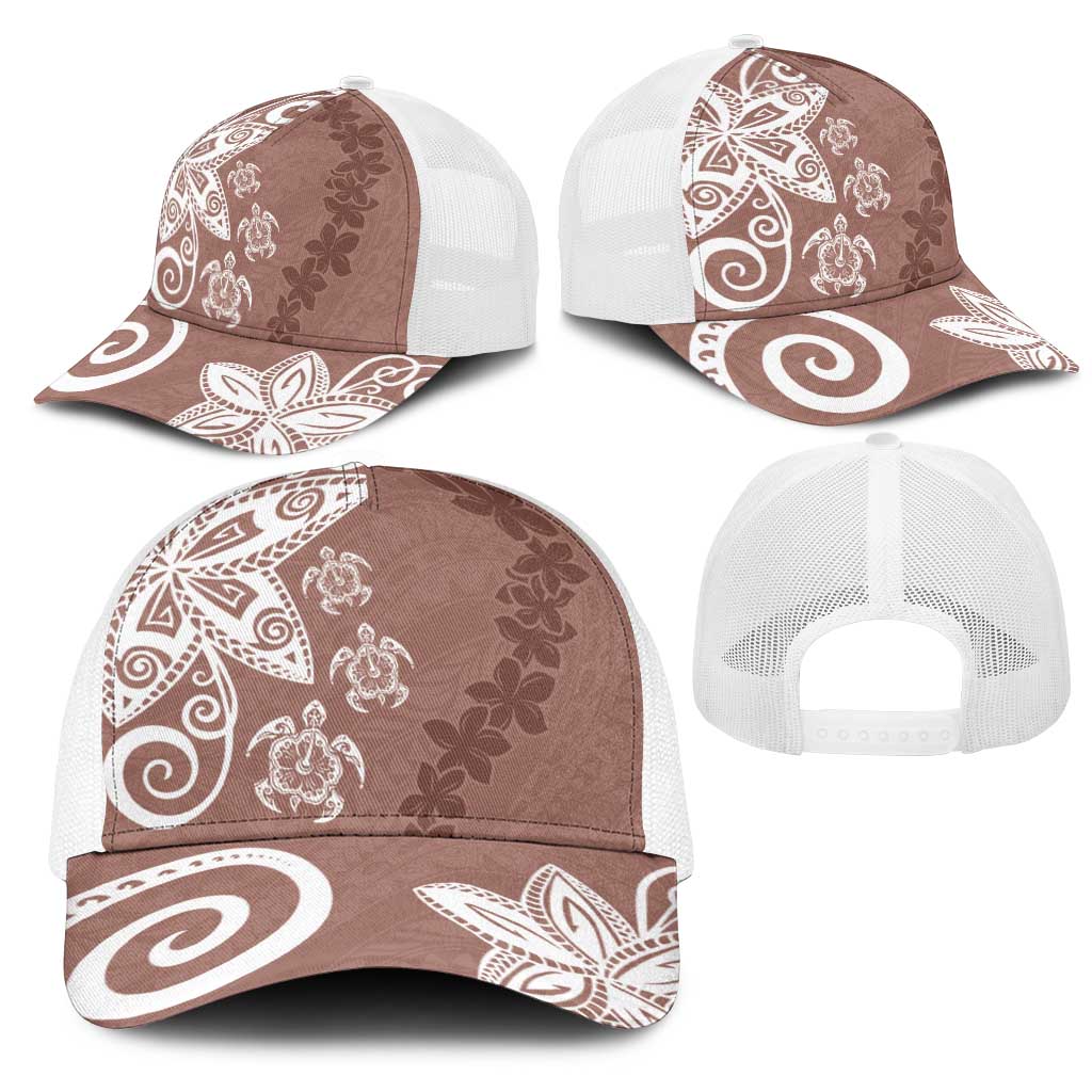 Polynesia Mesh Trucker Cap Brown Tribal Turtle Floral Pattern - Polynesian Pride