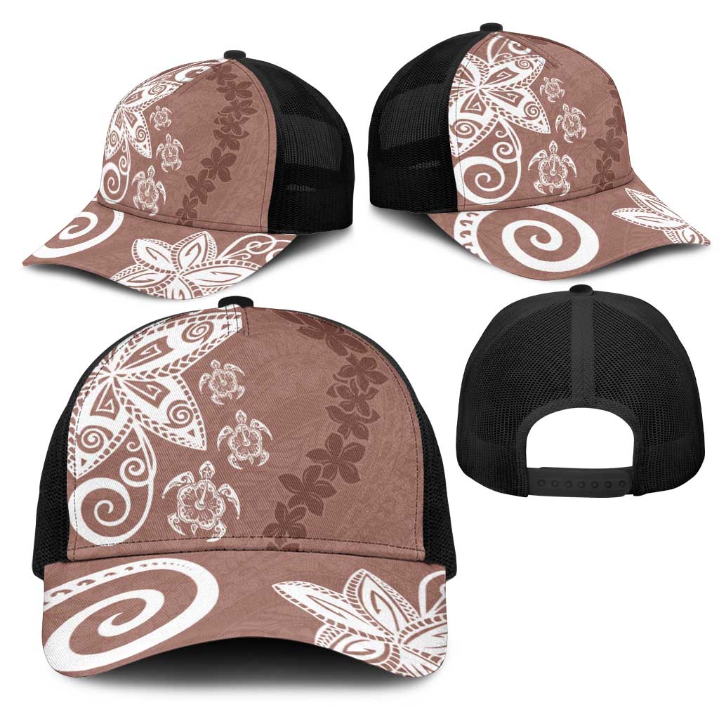 Polynesia Mesh Trucker Cap Brown Tribal Turtle Floral Pattern - Polynesian Pride