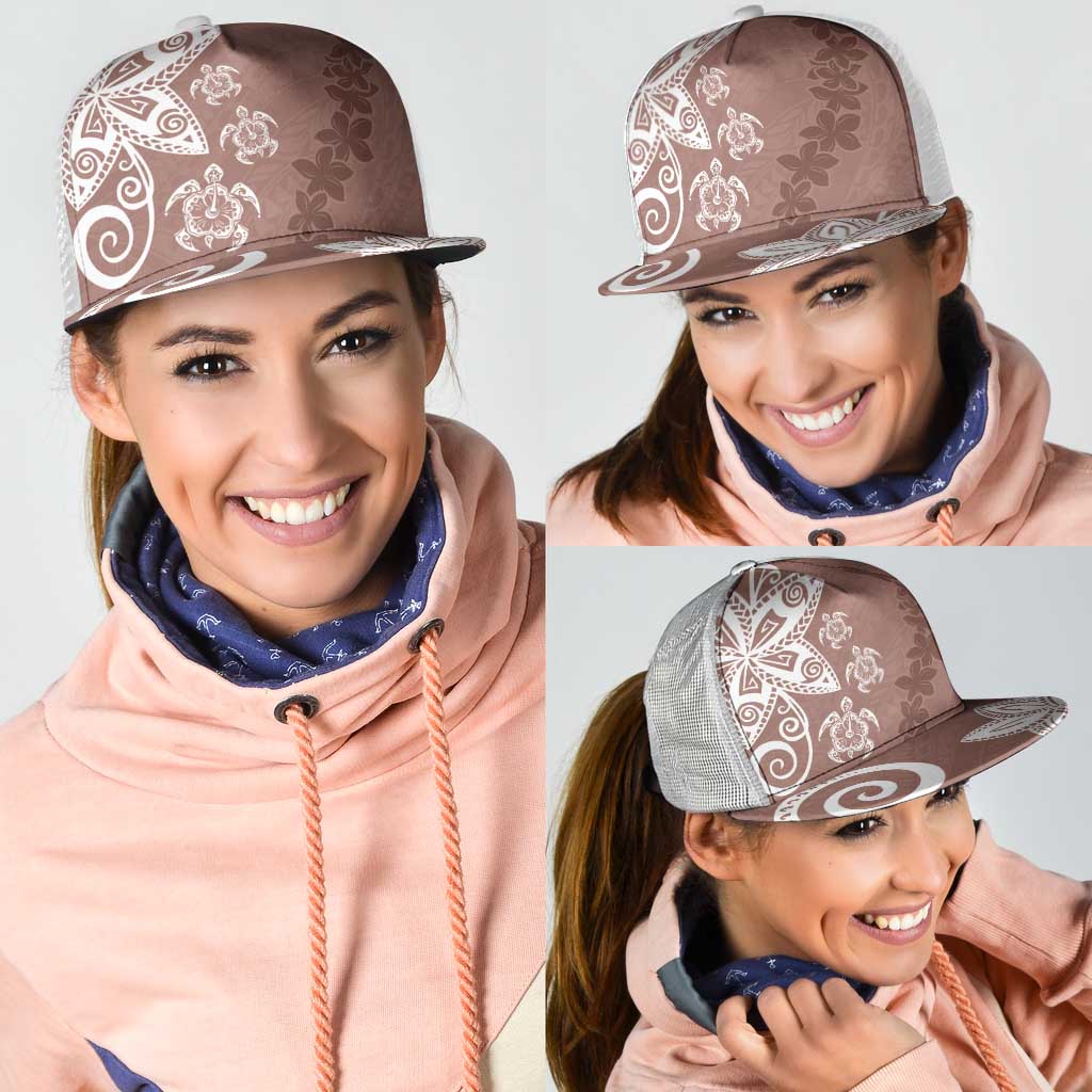 Polynesia Mesh Trucker Cap Brown Tribal Turtle Floral Pattern - Polynesian Pride