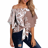 Polynesia Off Shoulder Wrap Waist Top Brown Tribal Turtle Floral Pattern LT05 - Polynesian Pride